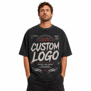T-shirt Oversize da Uomo in Cotone Pesante con Stampa Grafica Vintage Streetwear, Logo Personalizzato, Effetto Acid Wash, Motivo <span class=keywords><strong>Filo</strong></span> Spinato e Tribale - Product Image 2
