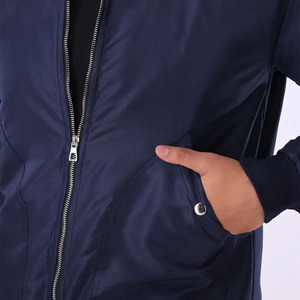 Men's Navy Blue Bomber <b>Jacket</b> Solid Color Zipper Closure Casual Style Polyester Shell Regular Fit Autumn Wear - Product Image 5