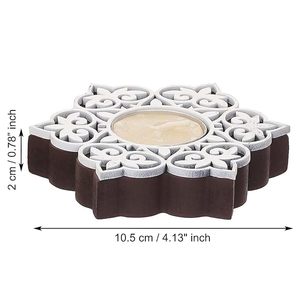 White Brown Wooden Floral <b>Printing</b> Block Decorative Tea Light Candle Holders, Diya <b>Stands</b> | Tea Light Holders | Christmas Diwali - Product Image 2