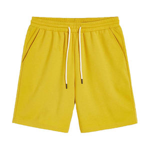 Men's Solid Yellow Cotton Bermuda Shorts With Drawstring Waist Casual Style Mid Rise Pockets Breathable <b>Knitted</b> Fabric - Product Image 1