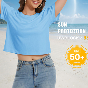 Camiseta Corta de Moda para Mujer a Precio Bajo, Ligera, de Mezcla de Algodón, Manga Corta, Cuello Redondo, Cómoda, Informal, para Uso Diario, Verano - Product Image 4