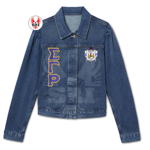 Sigma Gamma Rho Sorority Embroidery Women Denim Jeans Jacket | SGR Sorority Embroidered Women Distressed Denim Jean Jackets - Product Image 6