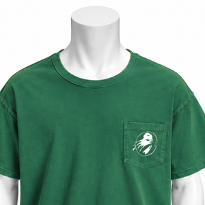 Camiseta Verde Bosque Desgastada con Bolsillo, de Algodón Lavado Vintage, Manga Corta, Ajuste Oversize, Bolsillo en el Pecho, Estilo Casual Urbano para Uso Diario - Product Image 3