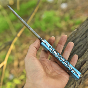 Couteau de chasse à lame fixe droite en acier Damas personnalisé, pointe clip, utilitaire extérieur, manche en résine, étui en cuir, OEM EDC de haute qualité - Product Image 2