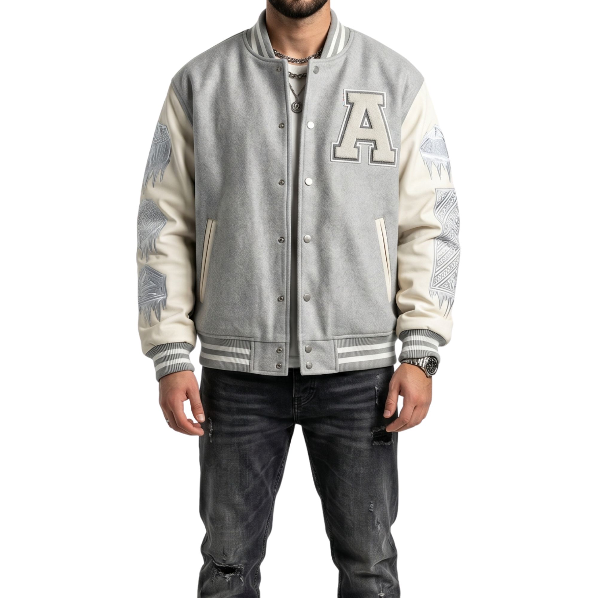 In Stock Grey Varsity Jacket Stand Collar Design | Alibaba.com