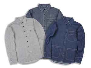 Camisa de mezclilla para hombre, de hilo orgánico teñido, de manga larga, con múltiples bolsillos, diseño a rayas, transpirable y antiarrugas. - Product Image 4