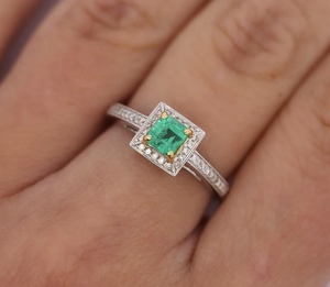 Square <b>Emerald</b> Cut <b>Ring</b> 925 Silver Plated Pave Setting Classic Engagement Band Women's May Birthstone Jewelry - Product Image 4