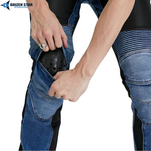 DAIZEN STAR Men's Blue Denim Motorcycle Pants Detachable Hip/<b>Knee</b> <b>Protectors</b> Abrasion Resistant Breathable Washed Cotton Wear - Product Image 5