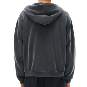 Custom Streetwear Men's <b>Zip</b> up <b>Hoodie</b> Washed <b>Black</b> Vintage Heavyweight Acid Wash Distressed <b>Zip</b> up <b>Hoodie</b> Printing Logo - Product Image 3