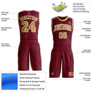 Custom Old Gold Crimson Anti-Bacterial Mesh Basketball Uniform Set Recycled Polyester Sublimation Team Jersey Shorts OEM - Product Image 2