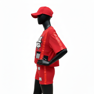 <b>Women</b> T shirt and Booty <b>Short</b> Set Premium Cotton Spandex <b>Jersey</b> 180 GSM Tee 220 GSM <b>Shorts</b> Contrast Panel Custom <b>Women's</b> Sets - Product Image 3