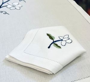 Custom Embroidered White Magnolia <b>Placemats</b> & Napkins Sets Washable Hemstitch 100% White Cotton Mats Weddings Home Events - Product Image 4