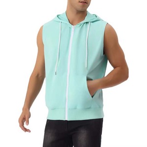 Sudadera con Capucha y Cremallera sin Mangas para Hombre, Color Sólido, Algodón French Terry, Ropa Casual de Verano - Product Image 5