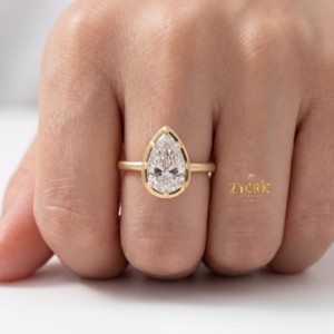 10K Gold Pear Shape Lab Grown Diamond Engagement <b>Ring</b> Modern Bezel Prong Setting <b>Solitaire</b> Wedding <b>Ring</b> Women Fine Jewelry - Product Image 5