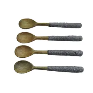 木制和混凝土手柄茶勺4件套低价散装餐厅厨房食品食用设备勺子叉