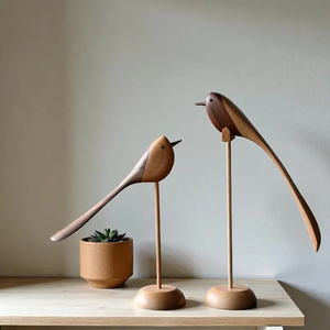 Modern Handmade Wooden Swan Crane for Birds Sculpture Exquisite Saras Couple Figurine for Decoration and Gifting - Product Image 1
