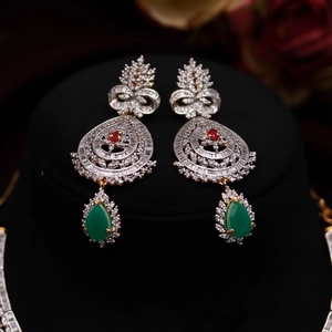 Luxury Diamond Style Necklace Set Ruby Emerald CZ 22K Gold Plated Brass Wedding Jewelry for Women - Product Image 2