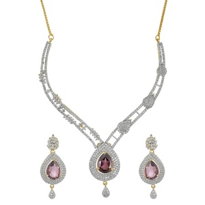 RAY FINE ORNATES White <b>Ruby</b> Look IGI Certified Vintage <b>Necklace</b> Set 22K Gold Plated Bridal Jewelry Statement <b>Necklace</b> Earrings - Product Image 2