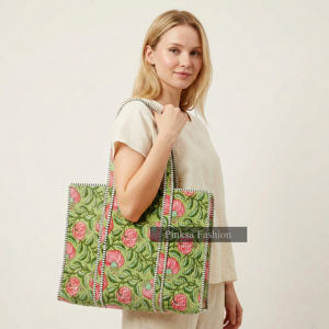 Sac fourre-tout matelassé en coton Jaipur - Imprimé animal, grande capacité, avec fermeture éclair, idéal pour la plage, les voyages et les courses - Product Image 1