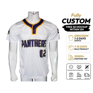 Camiseta de Béisbol Sublimada Personalizada, Panthers 02, Blanca y Amarilla, Manga Corta, Unisex, Absorbe la Humedad, Antibacteriana, Cuello en V, 100% - Product Image 1