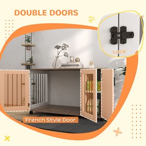 "Rectangle Walnut & White 2-in-1 Dog <b>Crate</b> Table with Double Doors & Storage for Indoor Medium & Large Dogs" - Product Image 6