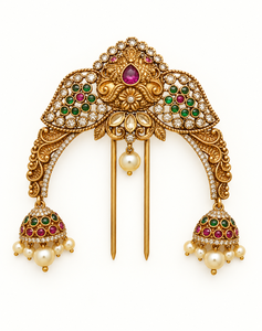 Wholesale Bridal Hairpin <b>Indian</b> Traditional Temple Bun Brooch AD Stone Jhumka Pearl Tassel Wedding <b>Hair</b> <b>Accessory</b> Women Supplier - Product Image 1