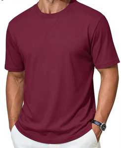 <b>Men's</b> Burgundy Short Sleeve O-Neck T-Shirt Regular Fit 100% Cotton Eco-Friendly Front Logo Casual Knitted Solid Color - Product Image 2