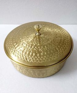 Handcrafted Hammered Brass Masala <b>Box</b> with Lid Spoon Traditional Spice Storage <b>Container</b> - Product Image 6