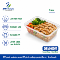 Boîte à lunch carrée jetable en PP recyclable ZMH 36oz 0,4 mm, compatible micro-ondes, personnalisable, pour la restauration