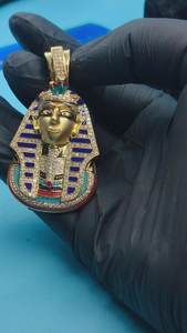 Colgante Personalizado de Plata 925 con Cabeza de Faraón Egipcio, Estilo Vintage, con Moissanita y Diamantes Engastados - Product Image 4