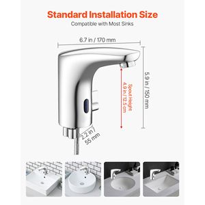 Rubinetto per Lavabo Bagno Senza Contatto con Sensore di Movimento Automatico, Acqua Calda e Fredda Regolabile, Maniglia Singola, per Toilette - Product Image 3
