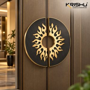 Poignée de porte double SUNFLOWER Design avec finition noir mat et PVD pour portes d'entrée résidentielles, quincaillerie architecturale - Product Image 3