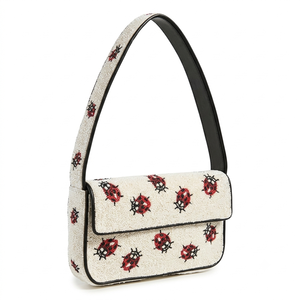 Handmade Abstract Floral Beaded <b>Shoulder</b> <b>Bag</b> <b>Women</b> Patchwork Flap Evening Clutch Underarm Handbag Purse - Product Image 3