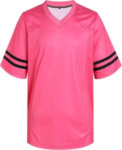 Maillot de sport rose à col en V et manches courtes pour homme avec rayures noires, en polyester à séchage rapide, chemise décontractée pour l'été - Product Image 1