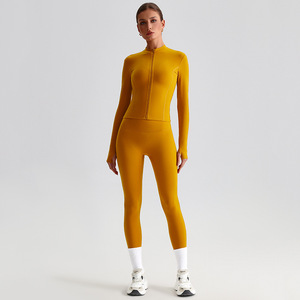 Wholesale Spring Women's <b>Yoga</b> Set High Waist Quick Drying Running Fitness Suit <b>Yoga</b> Set Two Sets of Leggings and <b>Jacket</b> - Product Image 5