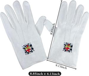 Guantes Masónicos de los Caballeros Templarios, Guantes Masónicos de Algodón Blanco con Cruz Roja Bordada, Insignia Masónica - Product Image 4