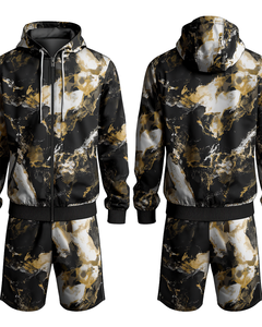 Men Marble Print Hooded <b>Tracksuit</b> Set Full Sleeve Zipper Casual Activewear Shorts Breathable Polyester Autumn Wear - Product Image 4