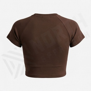 Camiseta Corta de Verano para Mujer, de Algodón, con Mangas Raglán, Ombligo Descubierto, Transpirable, Deportiva, Color Personalizado - Product Image 2