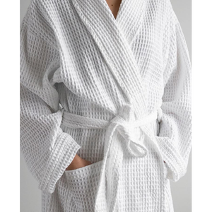 Women Waffle Knit Robe Long Sleeve V-Neck <b>Knee</b> Length Solid Color Soft Cotton Bathrobe With Belt Cozy Autumn Wear - Product Image 2