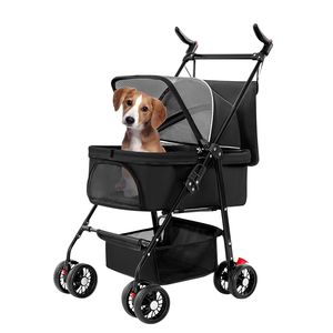 Passeggino Pieghevole a 4 Ruote per Animali Domestici con Fodera Rimovibile, Cestino Portaoggetti e Modalità Jogging per Viaggiare con Cani e Gatti - Product Image 1