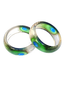 1 Pcs Exclusif Plume de Paon Thème Résine Rétro Large Bracelet Mode Bracelet - Product Image 2