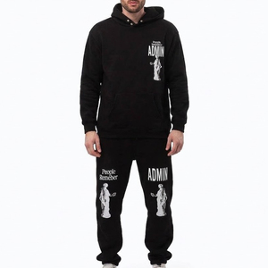Ensemble de survêtement noir à capuche pour homme, imprimé Admin, en coton, style streetwear, coupe ample, manches longues, avec poches latérales, idéal pour l'automne - Product Image 4
