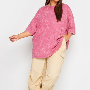 T-shirt grande taille délavé à l'acide, col rond, avec logo personnalisé, mode estivale, uni, pour femme, idéal pour l'extérieur - Product Image 3