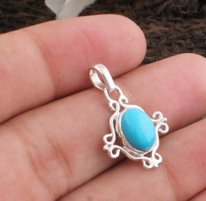 Colgante de Turquesa Natural, Plata de Ley 925, Chapado en Platino, Piedra Azul Delicada, Unisex, Joyería Vintage Genuina al por Mayor - Product Image 2
