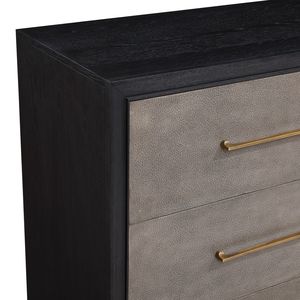 Mesita de noche contemporánea de madera, 1 unidad, con acabado en madera oscura, herrajes dorados cepillados, patas cónicas y dos cajones - Product Image 4