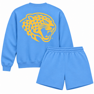 Conjunto de Sudadera y Pantalones Cortos de la Universidad del Sur, Personalizado HBCU, Azul y Dorado, Estilo Universitario, Cuello Redondo, Felpa, Dos Piezas, Venta al Por Mayor - Product Image 2