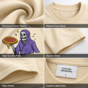 <b>Mens</b> O-Neck Short Sleeve Cotton T-Shirt With Grim <b>Reaper</b> Holding Pizza Cartoon Print Casual Regular Fit custom halloween t shirt - Product Image 3