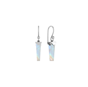 Pendientes Colgantes de Plata de Ley 925 Pura de Alta Calidad con Piedra Lunar Arcoíris Natural en Forma de Lápiz, Corte en Rodajas, Engaste de Bisel - Product Image 1