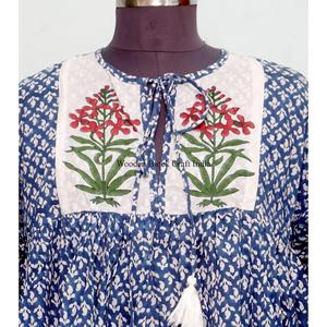 Robe longue florale à franges pour femme, 100 % coton, style vintage évasé, pour événements formels, taille naturelle, écologique, vente en gros - Product Image 2