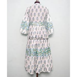 Robe artisanale respirante décontractée vintage à porter au quotidien, coupe ample, imprimé floral, col en V, manches évasées, manches longues, taille naturelle - Product Image 6